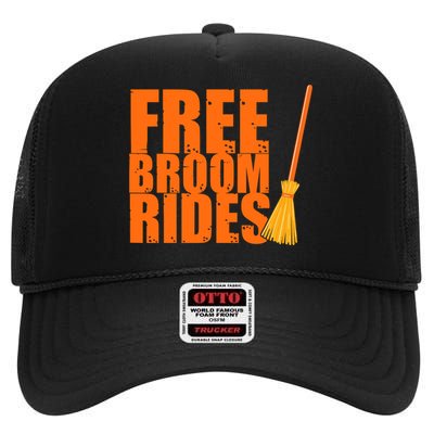 Free Broom Rides Funny Halloween High Crown Mesh Back Trucker Hat