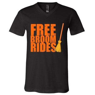 Free Broom Rides Funny Halloween V-Neck T-Shirt