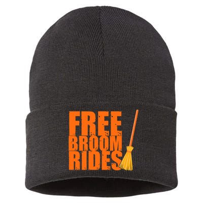 Free Broom Rides Funny Halloween Sustainable Knit Beanie