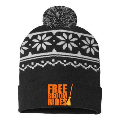 Free Broom Rides Funny Halloween USA-Made Snowflake Beanie