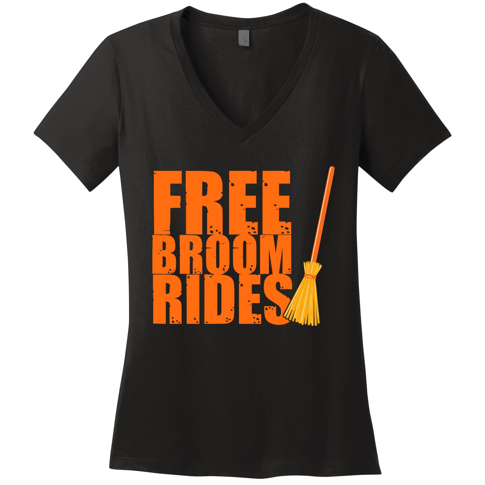 Free Broom Rides Funny Halloween Women's V-Neck T-Shirt
