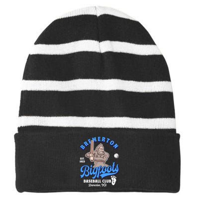 Funny Bigfoot Retro Minor League Eam Striped Beanie with Solid Band