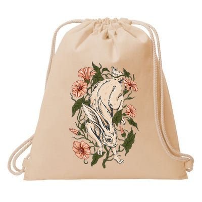 Flower Bunny Rabbit Cottagecore Aesthetic Drawstring Bag