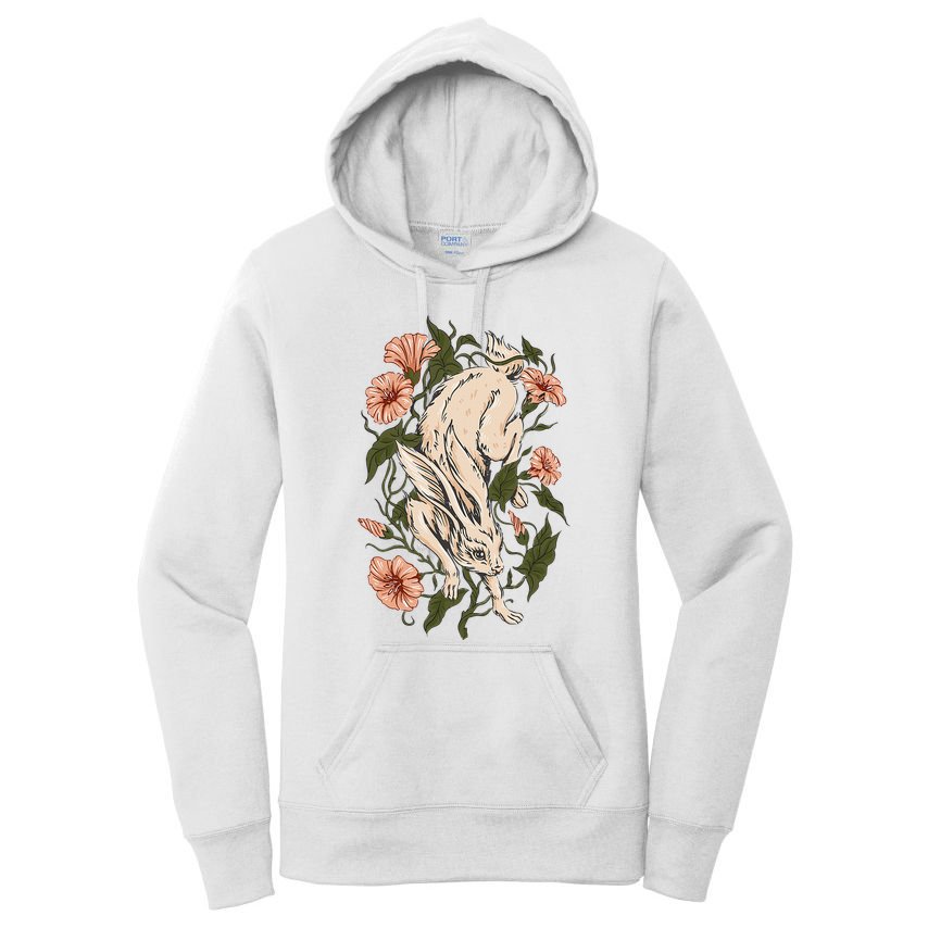 Flower Bunny Rabbit Cottagecore Aesthetic Women's Pullover Hoodie
