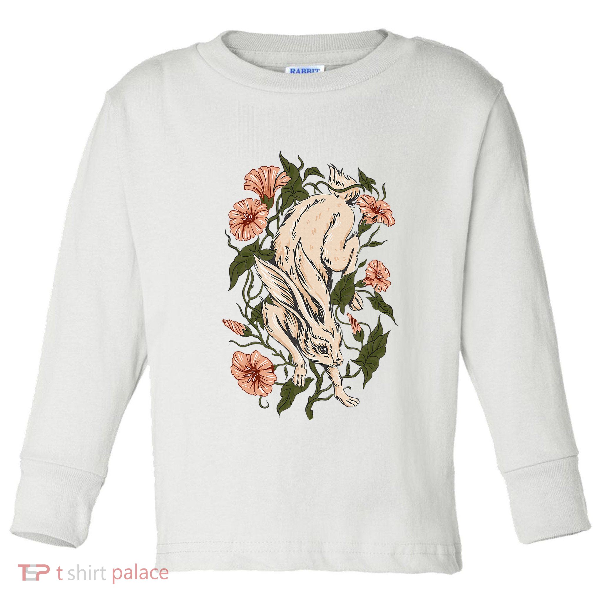 Flower Bunny Rabbit Cottagecore Aesthetic Toddler Long Sleeve Shirt