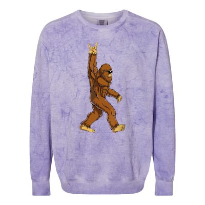 Funny Bigfoot Rock On Sasquatch Rock And Roll Gift Colorblast Crewneck Sweatshirt