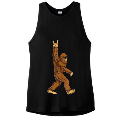 Funny Bigfoot Rock On Sasquatch Rock And Roll Gift Ladies PosiCharge Tri-Blend Wicking Tank