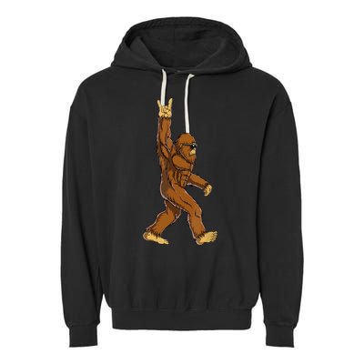 Funny Bigfoot Rock On Sasquatch Rock And Roll Gift Garment-Dyed Fleece Hoodie