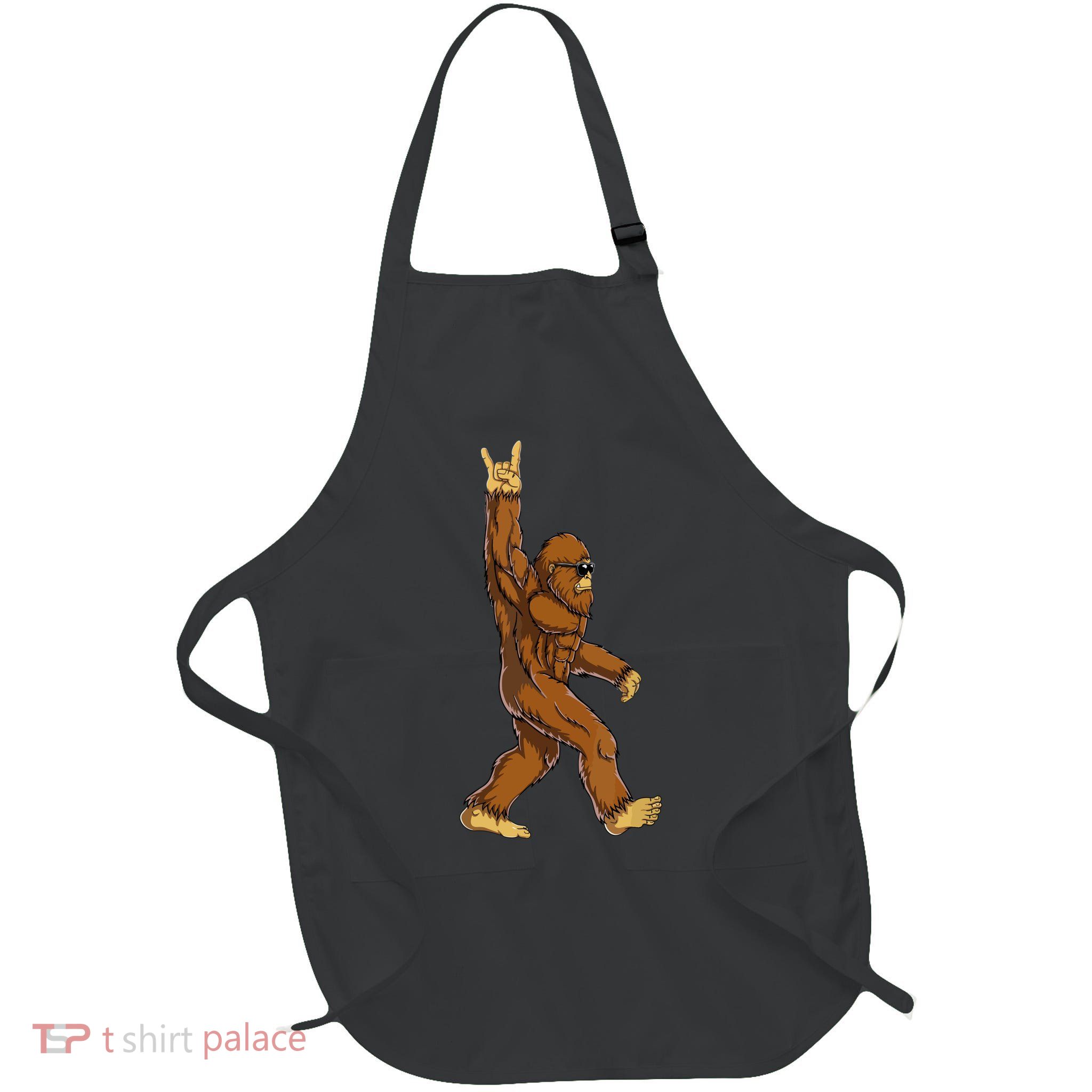 Funny Bigfoot Rock On Sasquatch Rock And Roll Gift Apron
