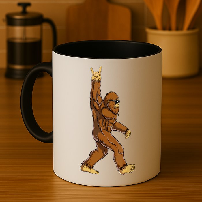 Funny Bigfoot Rock On Sasquatch Rock And Roll Gift Mug