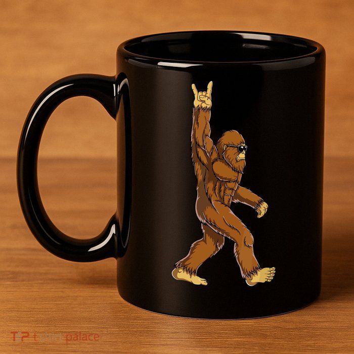 Funny Bigfoot Rock On Sasquatch Rock And Roll Gift 11oz C Handle Ceramic Mug