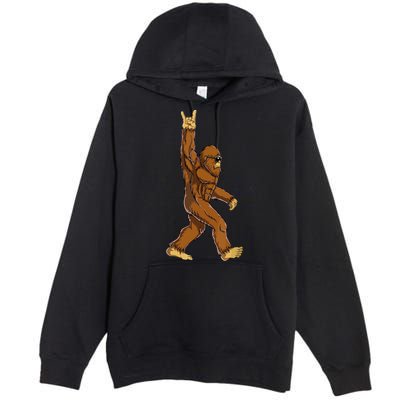 Funny Bigfoot Rock On Sasquatch Rock And Roll Gift Premium Pullover Hoodie