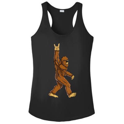 Funny Bigfoot Rock On Sasquatch Rock And Roll Gift Ladies PosiCharge Competitor Racerback Tank