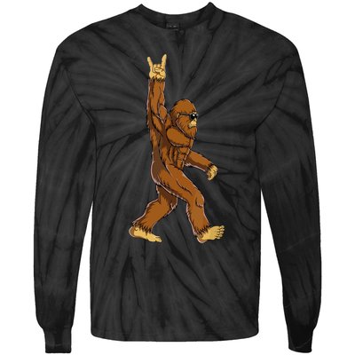 Funny Bigfoot Rock On Sasquatch Rock And Roll Gift Tie-Dye Long Sleeve Shirt