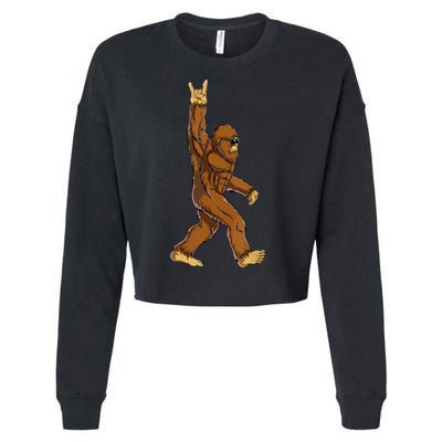 Funny Bigfoot Rock On Sasquatch Rock And Roll Gift Cropped Pullover Crew