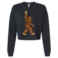 Funny Bigfoot Rock On Sasquatch Rock And Roll Gift Cropped Pullover Crew
