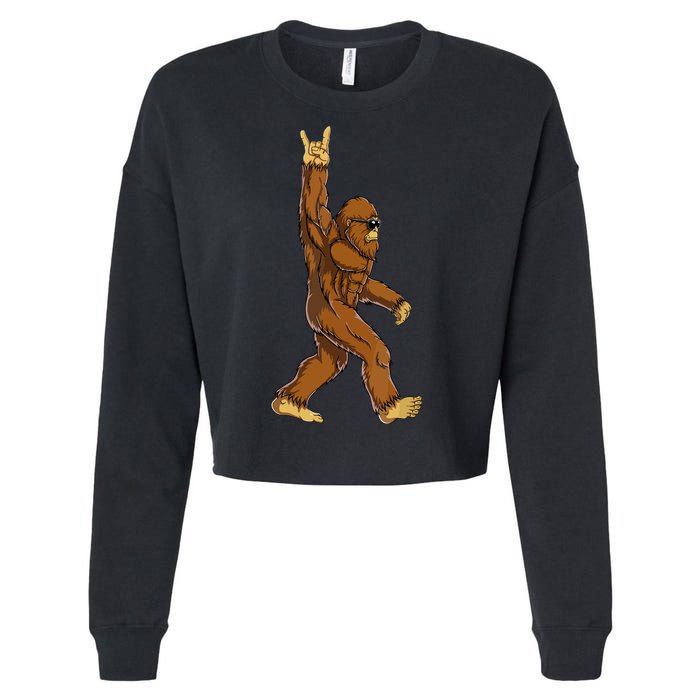 Funny Bigfoot Rock On Sasquatch Rock And Roll Gift Cropped Pullover Crew