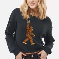 Funny Bigfoot Rock On Sasquatch Rock And Roll Gift Cropped Pullover Crew