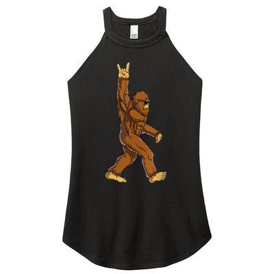 Funny Bigfoot Rock On Sasquatch Rock And Roll Gift Women's Perfect Tri Rocker Tank