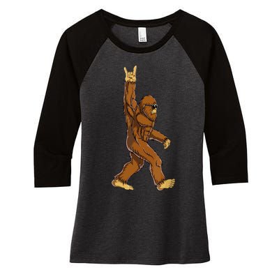 Funny Bigfoot Rock On Sasquatch Rock And Roll Gift Women's Tri-Blend 3/4-Sleeve Raglan Shirt