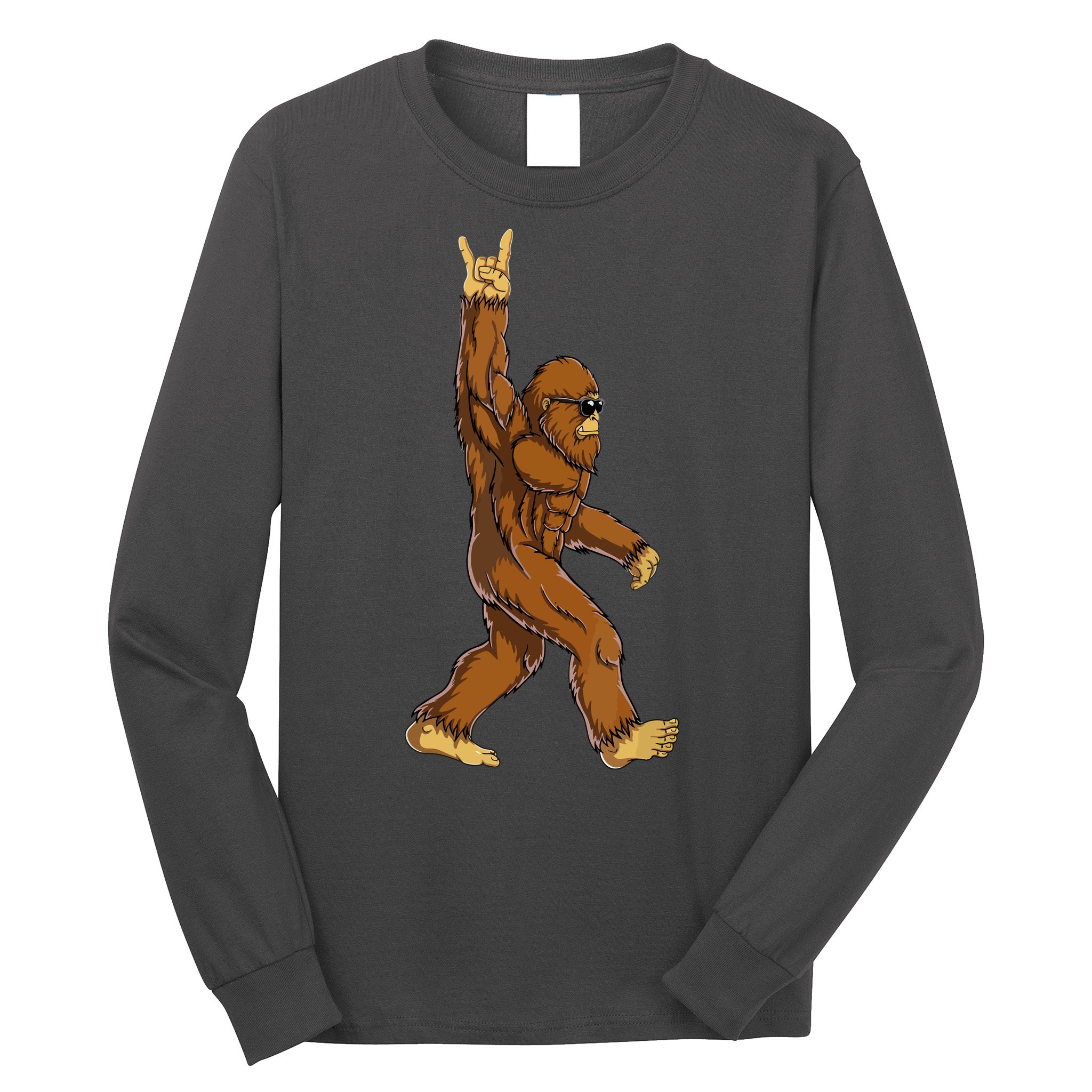Funny Bigfoot Rock On Sasquatch Rock And Roll Gift Long Sleeve Shirt