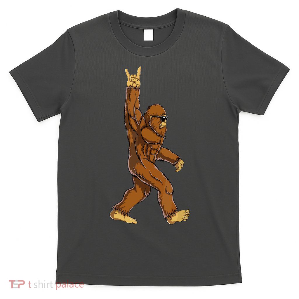 Funny Bigfoot Rock On Sasquatch Rock And Roll Gift T-Shirt
