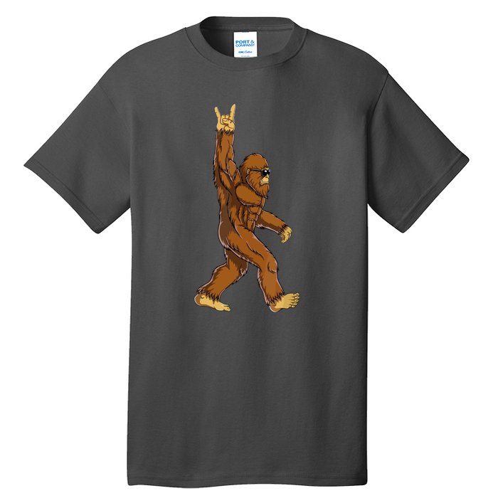 Funny Bigfoot Rock On Sasquatch Rock And Roll Gift Tall T-Shirt