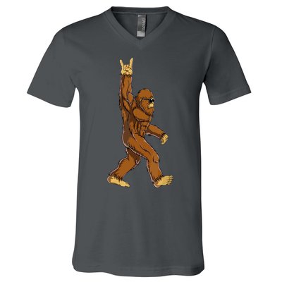Funny Bigfoot Rock On Sasquatch Rock And Roll Gift V-Neck T-Shirt