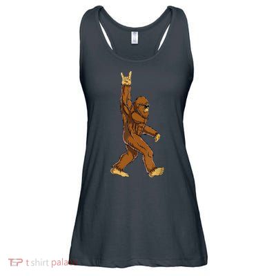 Funny Bigfoot Rock On Sasquatch Rock And Roll Gift Ladies Essential Flowy Tank