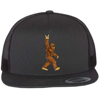 Funny Bigfoot Rock On Sasquatch Rock And Roll Gift Flatbill Hat
