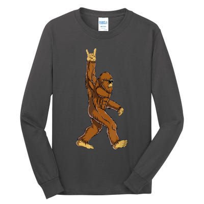 Funny Bigfoot Rock On Sasquatch Rock And Roll Gift Tall Long Sleeve T-Shirt