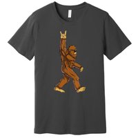 Funny Bigfoot Rock On Sasquatch Rock And Roll Gift Premium T-Shirt