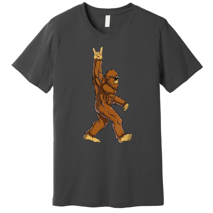 Funny Bigfoot Rock On Sasquatch Rock And Roll Gift Premium T-Shirt