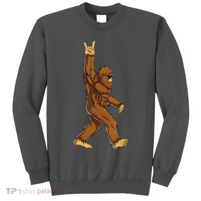 Funny Bigfoot Rock On Sasquatch Rock And Roll Gift Tall Sweatshirt