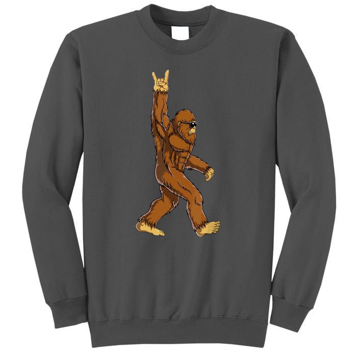 Funny Bigfoot Rock On Sasquatch Rock And Roll Gift Tall Sweatshirt