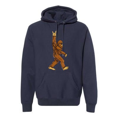 Funny Bigfoot Rock On Sasquatch Rock And Roll Gift Premium Hoodie