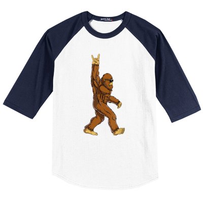 Funny Bigfoot Rock On Sasquatch Rock And Roll Gift Baseball Sleeve Shirt