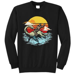 Fun Bigfoot Riding Nessie Funny Legends & Retro 80s Sunset Sweatshirt