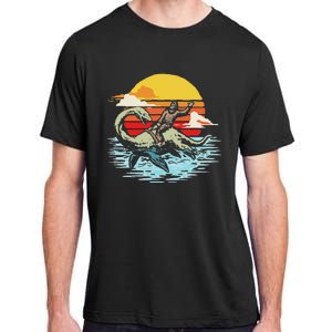 Fun Bigfoot Riding Nessie Funny Legends & Retro 80s Sunset Adult ChromaSoft Performance T-Shirt