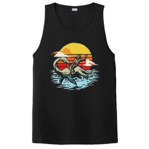 Fun Bigfoot Riding Nessie Funny Legends & Retro 80s Sunset PosiCharge Competitor Tank