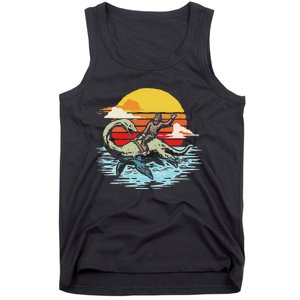 Fun Bigfoot Riding Nessie Funny Legends & Retro 80s Sunset Tank Top