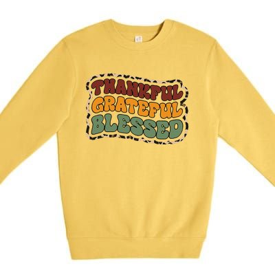 Fall Babe Retro Groovy Smile Face Autumn Leave Leopard Fall Premium Crewneck Sweatshirt