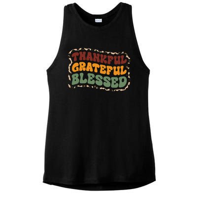 Fall Babe Retro Groovy Smile Face Autumn Leave Leopard Fall Ladies PosiCharge Tri-Blend Wicking Tank