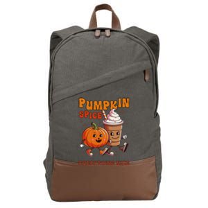 Fall Babe Retro Groovy Smile Face Autumn Leave Leopard Fall Cotton Canvas Backpack