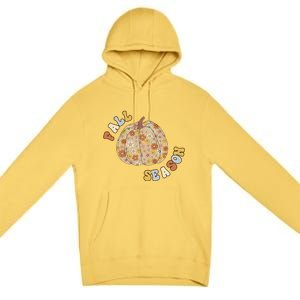 Fall Babe Retro Groovy Smile Face Autumn Leave Leopard Fall Premium Pullover Hoodie