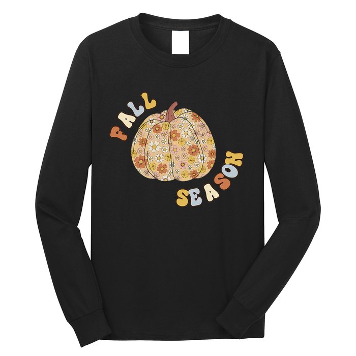 Fall Babe Retro Groovy Smile Face Autumn Leave Leopard Fall Long Sleeve Shirt