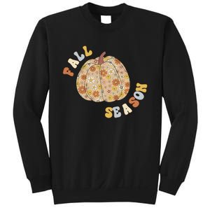 Fall Babe Retro Groovy Smile Face Autumn Leave Leopard Fall Sweatshirt