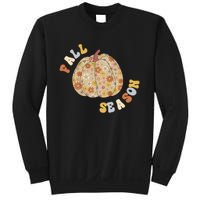 Fall Babe Retro Groovy Smile Face Autumn Leave Leopard Fall Sweatshirt