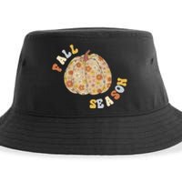 Fall Babe Retro Groovy Smile Face Autumn Leave Leopard Fall Sustainable Bucket Hat