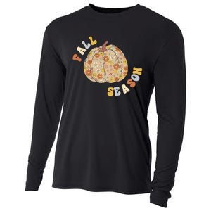 Fall Babe Retro Groovy Smile Face Autumn Leave Leopard Fall Cooling Performance Long Sleeve Crew